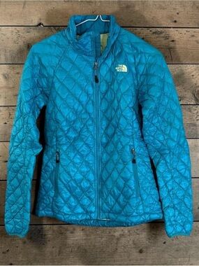 The North Face Thermoball Teal and Lime Puffer Jacket
